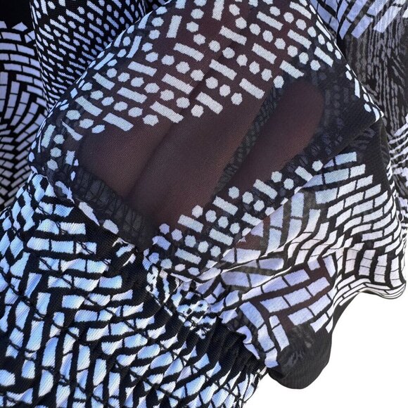 Jaclyn Smith Womens Black & White Patterned Beaded Cuff Long Sleeve Blouse 3X - Picture 6 of 10